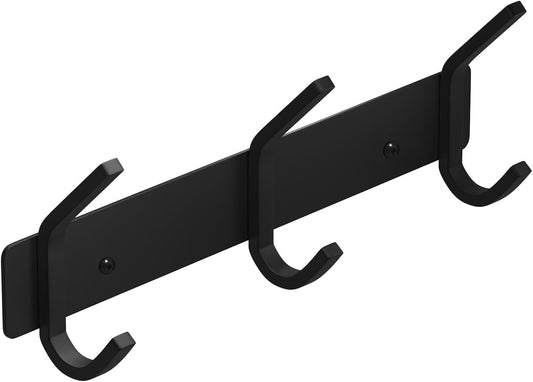 VAEHOLD Black Hat and Coat Wall Mount Rack - 3 Hooks for Robes, Bags, Keys, and Towels - Bathroom Towel Hanger Organizer (1 Pack)