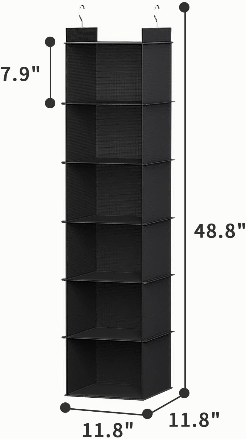 YOUDENOVA Hanging Closet Organizer, 6-Shelf Closet Hanging Shelves, Grey