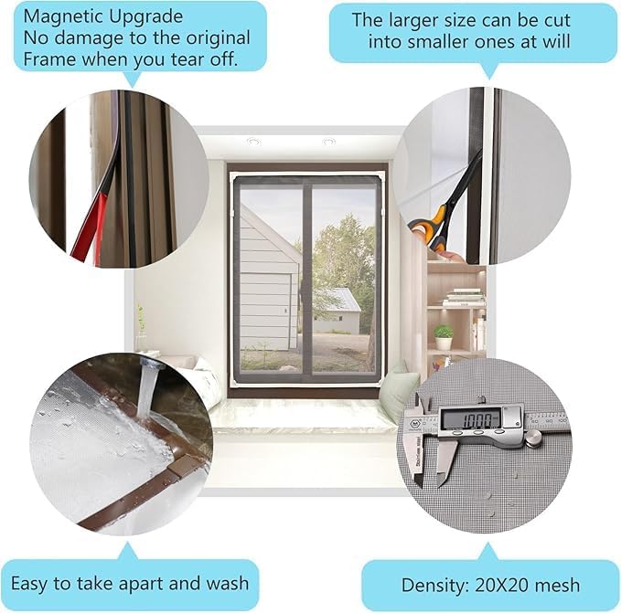 DIY Magnetic Window Screen with Adjustable Size | Easy and Fast Installation, Window Screen net kit White Frame with Gray Fiberglass mesh
