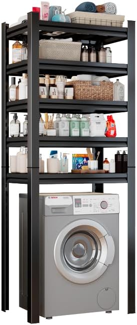 Over Washer and Dryer Shelves, Laundry Room Shelves Adjustable Metal Heavy Duty Freestanding Storage Shelves, Washing Machine Rack for Organization and Storage, Black (Black, 63''H*35.43''W*11.81''D)