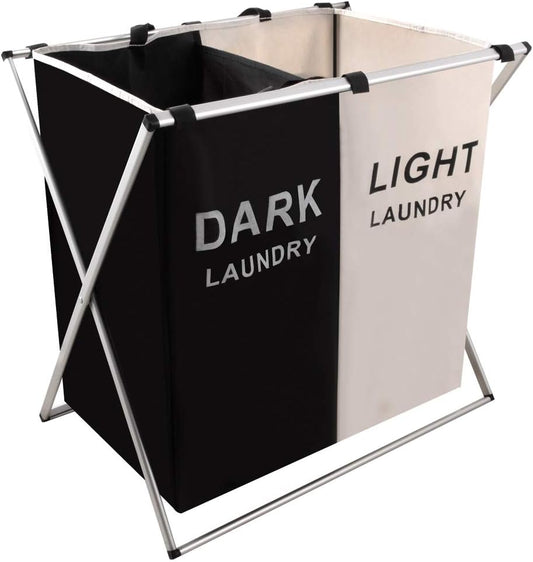 Nicesail 3 Section Laundry Basket Printed Dark Light Color, Foldable Hamper/Sorter with Waterproof Oxford Bags and Aluminum Frame, Washing Clothes Storage for Home, Dormitary Multicolored