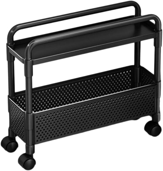 2-Tier Rolling Storage Cart with Wheels, Slim Plastic Organizer Rack for Kitchen, Bedroom, and Bathroom, 15.74x5.12x16.54in (White)