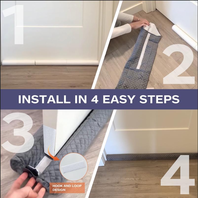 Ciieyuo Premium Velvet Under Door Draft Stopper, 30'' to 36'' Adjustable Gap Filler, Double-Sided Windproof Seal, Easy Install to Block Noise, Cold Air, Light, Dust, and Drafts