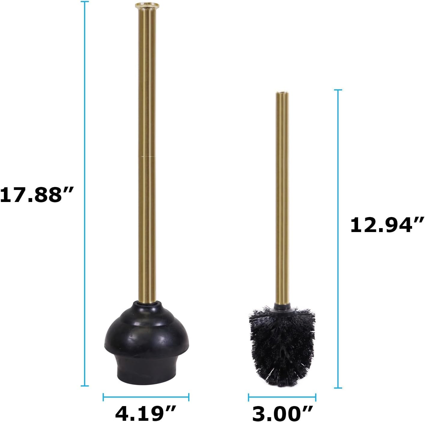 Blue Donuts Toilet Brush and Plunger Set with Holder, Sleek Minimalist Modern Stainless Steel Bathroom Accessories Toilet Plunger and Toilet Bowl Brush Combo