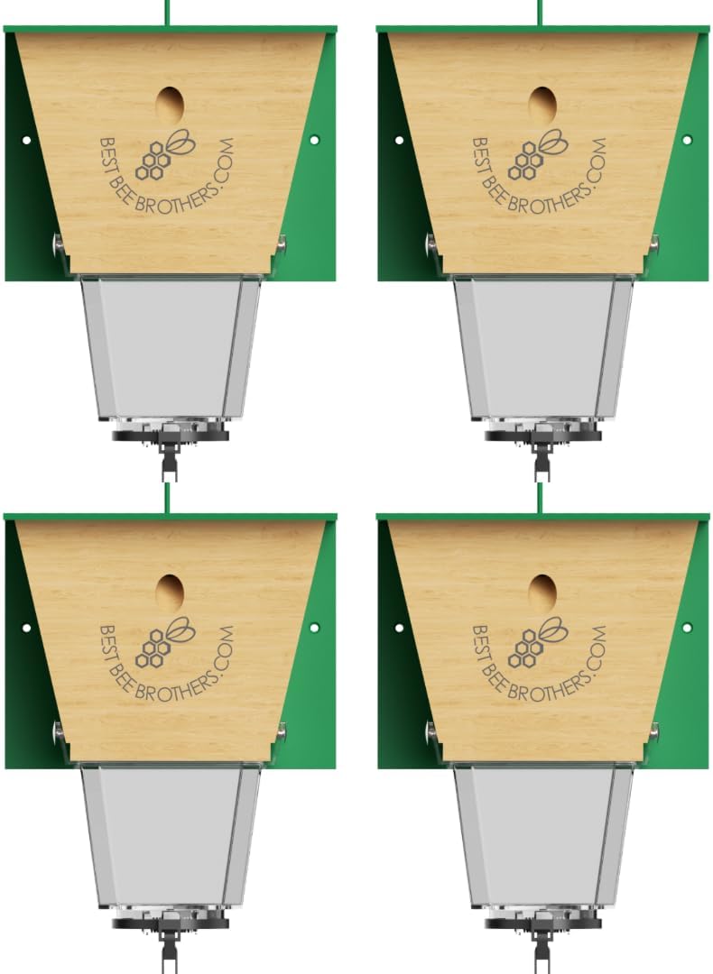 Best Bee Brothers Ultimate Pro Carpenter Bee Trap for Outside with Extra-Large, Clear External Receptacle, Internal Bee Vault & Spring-Loaded Door, 4.2” D x 5.8” W x 7.5” H (2 Pack)