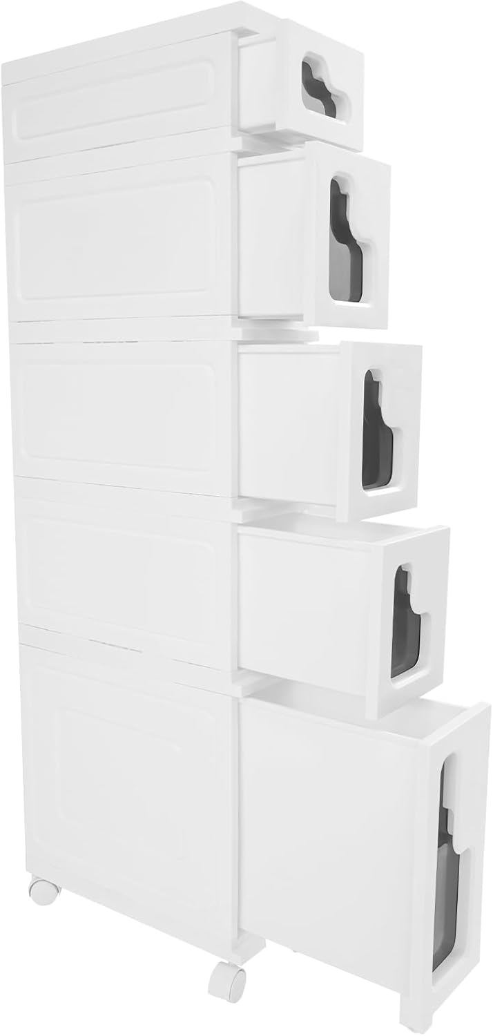 1 Tier Slim Bathroom Storage Cabinet, 15.7" L X 6.3" W X 16.9" H Slim Rolling Cart, 66.14 Lbs Load-Bearing Capacity Narrow Storage Cabinet for Living Room, Kitchen, Bathroom, Office