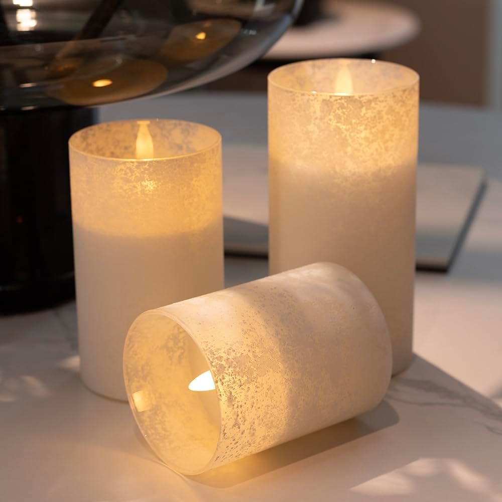 ANGELLOONG Flickering Flameless Candles, Realistic Battery Operated Candles with Remote and Timer, Set of 3 LED Candles for Room Fall Home Wedding Decor Centerpieces Table Party Valentines Decorations