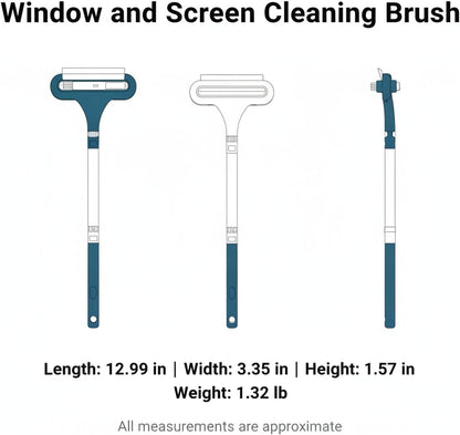 Double-Sided Window & Screen Cleaning Brush, 13-Inch PP Tool for Glass and Mesh, Integrated Squeegee Wiper, Yellow/Blue