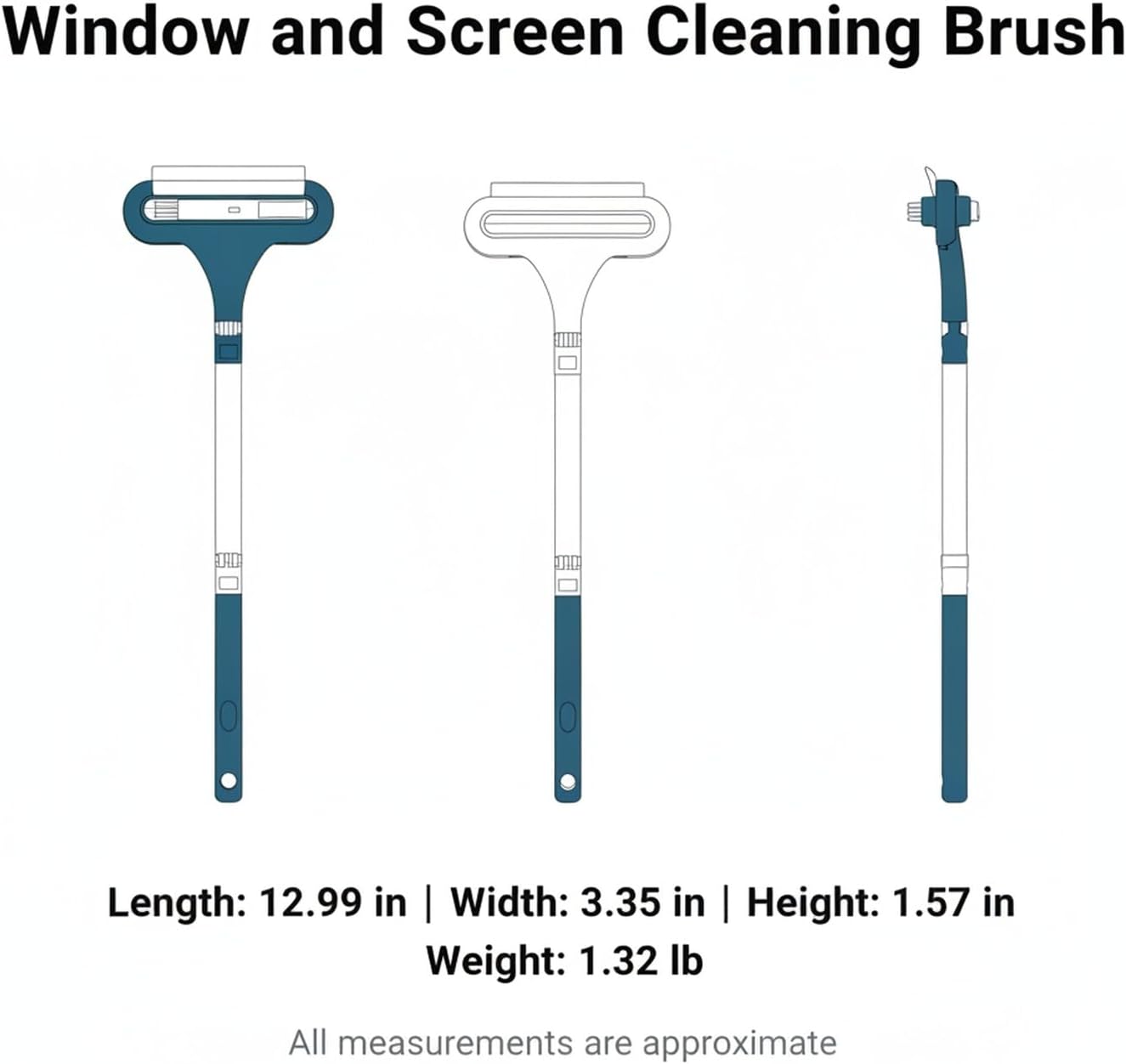 Double-Sided Window & Screen Cleaning Brush, 13-Inch PP Tool for Glass and Mesh, Integrated Wiper for Streak-Free Results (1 Pack)