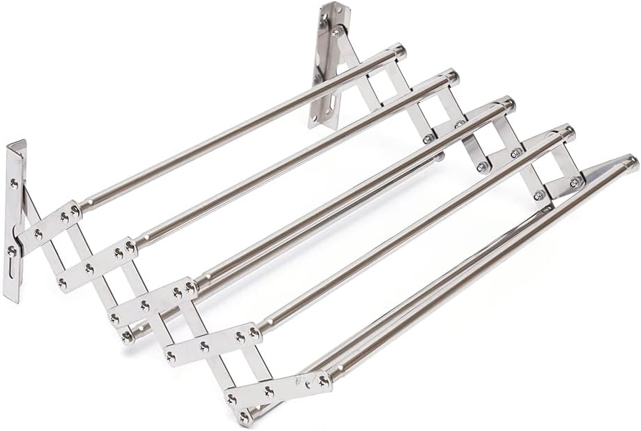 Wall Mounted Folding Bathroom Shelf Drying Rack Telescopic Towel Rack Stainless Steel Multifunctional Shelf 42~80cm Adjustable