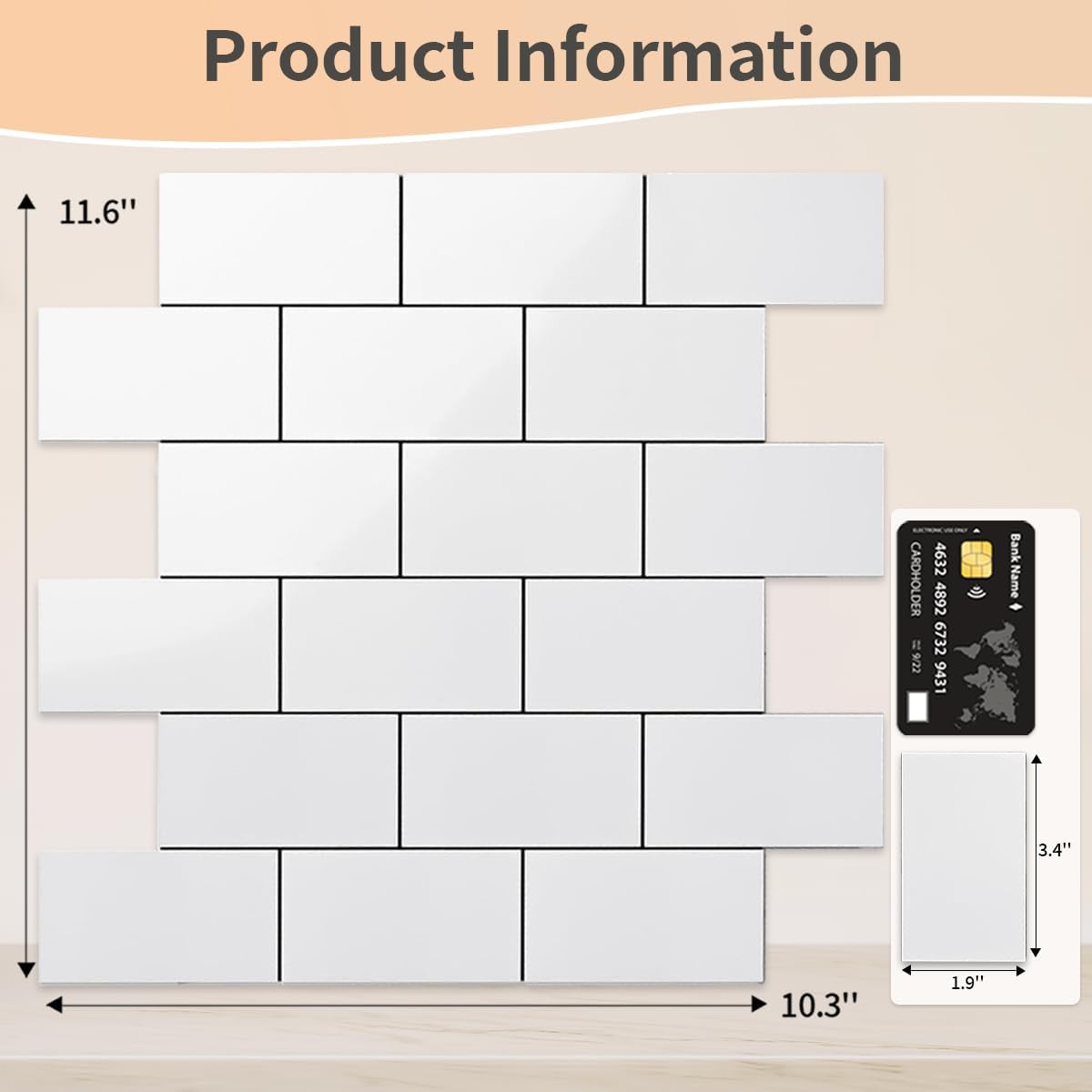 DICOFUN 10-Sheet Polished White Thick PVC Peel and Stick Backsplash, Ceramic Look Subway Tile White Kitchen Backsplash Peel and Stick Wall Tiles