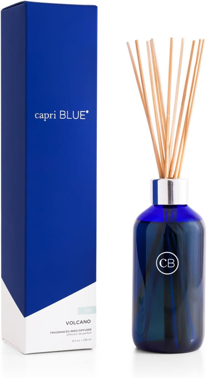 Capri Blue Volcano Reed Diffuser Set - Includes Reeds, Fragrance Oil, and Glass Bottle - Luxury Scented Reed Diffusers for Home Decor - Room Fresheners - White (8 fl oz)