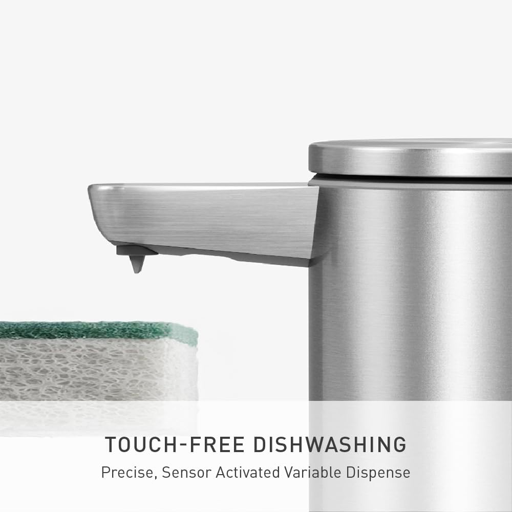 simplehuman Liquid Sensor Pump with Caddy, 9 oz Automatic Soap Dispenser for Kitchen and Bathroom, Touchless Motion Sensor, Variable Dispense, Rechargeable, High-Grade White Steel