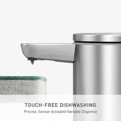 simplehuman Liquid Sensor Pump with Caddy, 9 oz Automatic Soap Dispenser for Kitchen and Bathroom, Touchless Motion Sensor, Variable Dispense, Rechargeable, High-Grade White Steel