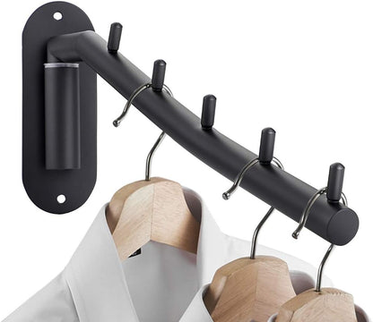 Sumnacon Stainless 2 Pcs Steel Clothes Hanger Rack-Wall Mount Garment Hook with Swing Arm, Sturdy Coat Robe Storage Organizer for Laundry Room Bedrooms Clothing Drying Rack with 5 Hooks, Gold