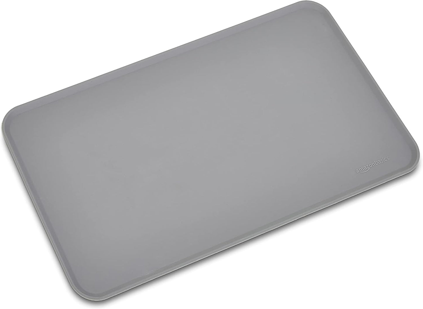 Amazon Basics Waterproof Non-Slip Silicone Pet Feeding Mat with Raised Edges for Food and Water Bowls, Easy to Clean Pet Placemat to Protect Floors, 18.5" x 11.5", Black