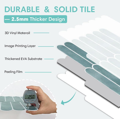Commomy Thicker Ocean Mist Peel and Stick Backsplash - 10 pcs of 12" x 12" - 3D Adhesive Peel and Stick Tiles Backsplash for Kitchen, Bathroom, Removable, Waterproof, Vinyl Wall Tile
