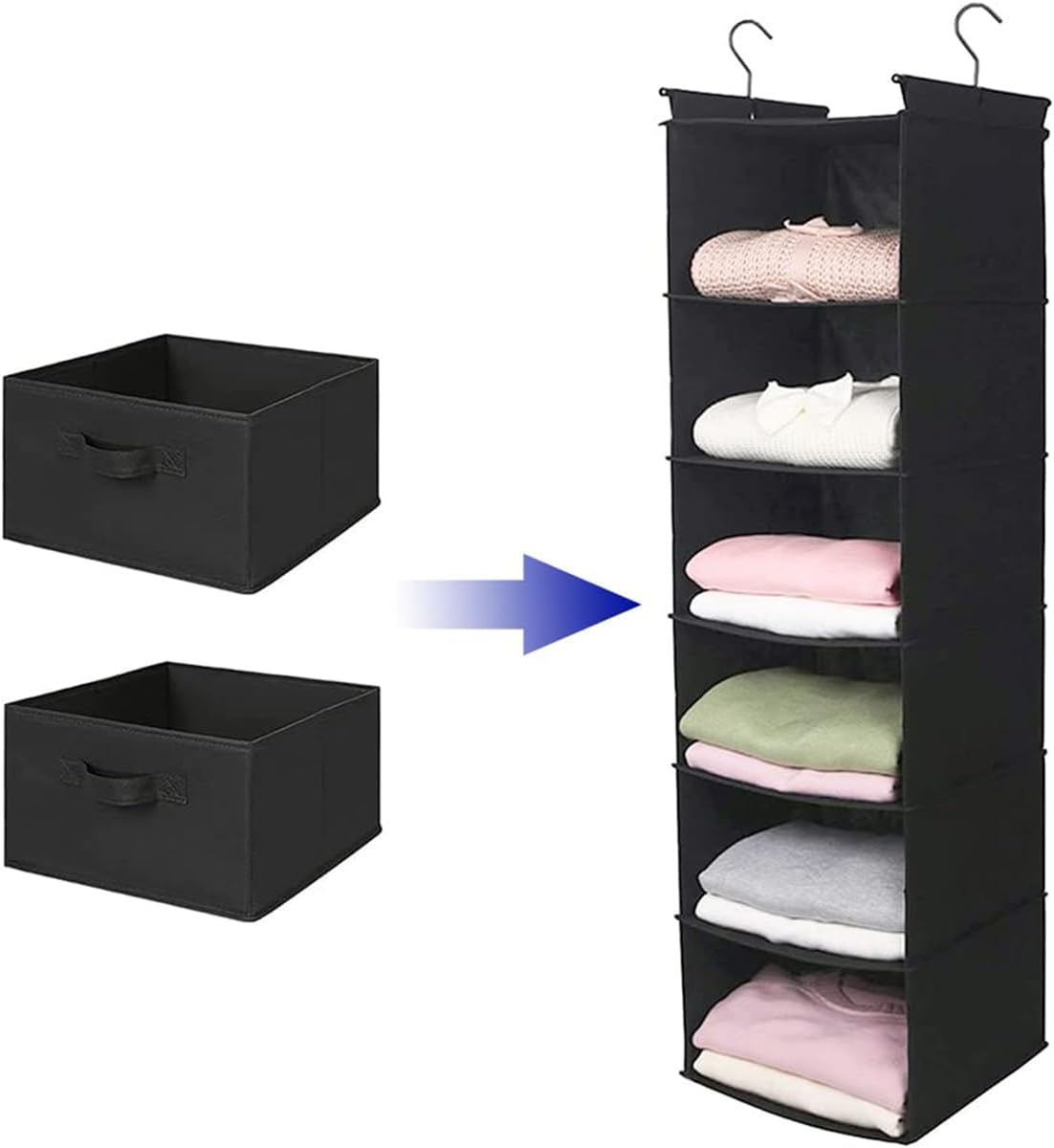 MAX Houser 6 Tier Shelf Hanging Closet Organizer, Closet Hanging Shelf with 2 Sturdy Hooks for Storage, Foldable (Grey)