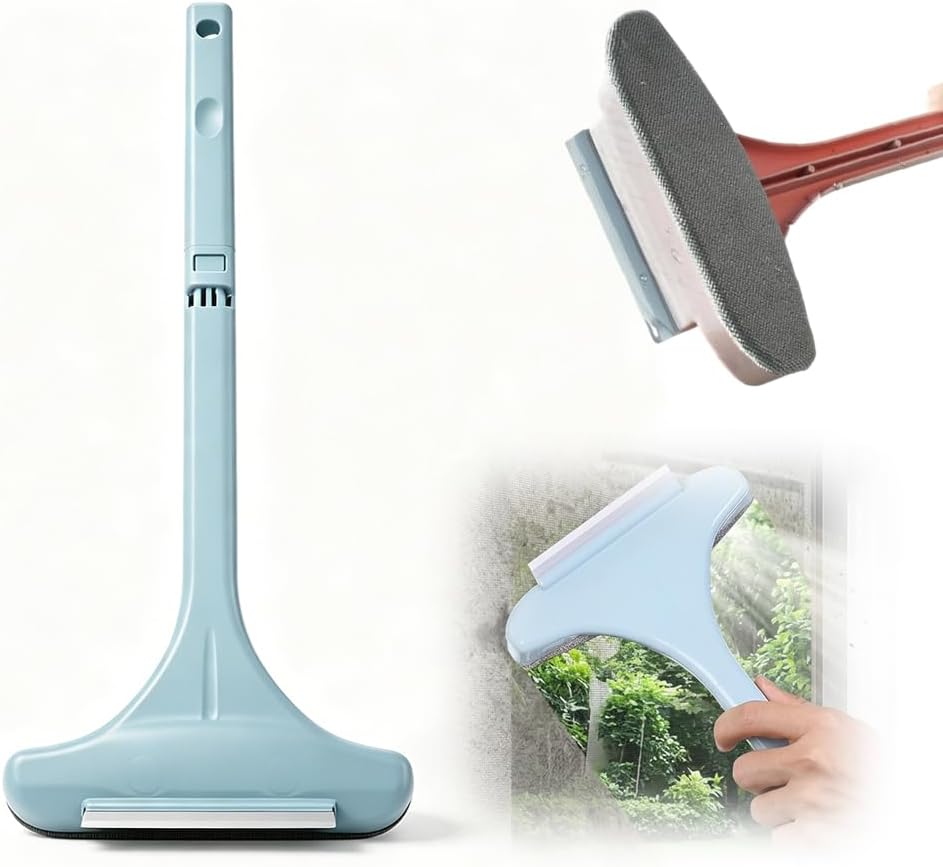 Window Screen Cleaning Brush, 2 in 1 Window Screen Cleaner Tool with Squeegee, Mesh Screen Cleaner, Multi-Purpose Cleaning Brush for Patio, Door, Porch Screens (Beige)