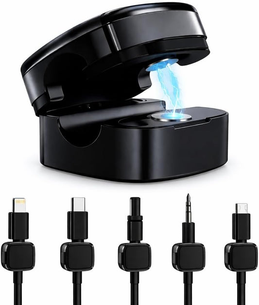 Magnetic Cable Clips – Cord Organizer for Desk, Wall & Car, Self Adhesive Cable Holder, Wire Management for Charging Cables, USB, Lightning & Type C (6 Pack) Compatible with iOS & Android Devices
