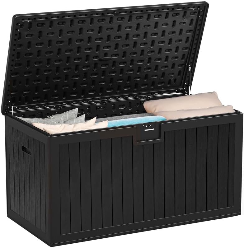 YITAHOME 100 Gallon Large Outdoor Deck Box | Waterproof Resin Storage Box, Lockable Indoor Outdoor Storage Container for Patio Furniture Cushions, Pool Accessories