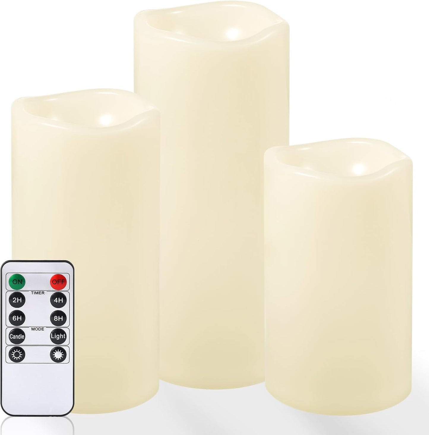 NURADA Large Waterproof Flameless Candles 6" 8" 10" x 4" - Outdoor Indoor LED Pillar Flickering Candle Battery Operated with Timer Remote for Patio Porch Lanterns - Ivory White Set of 3