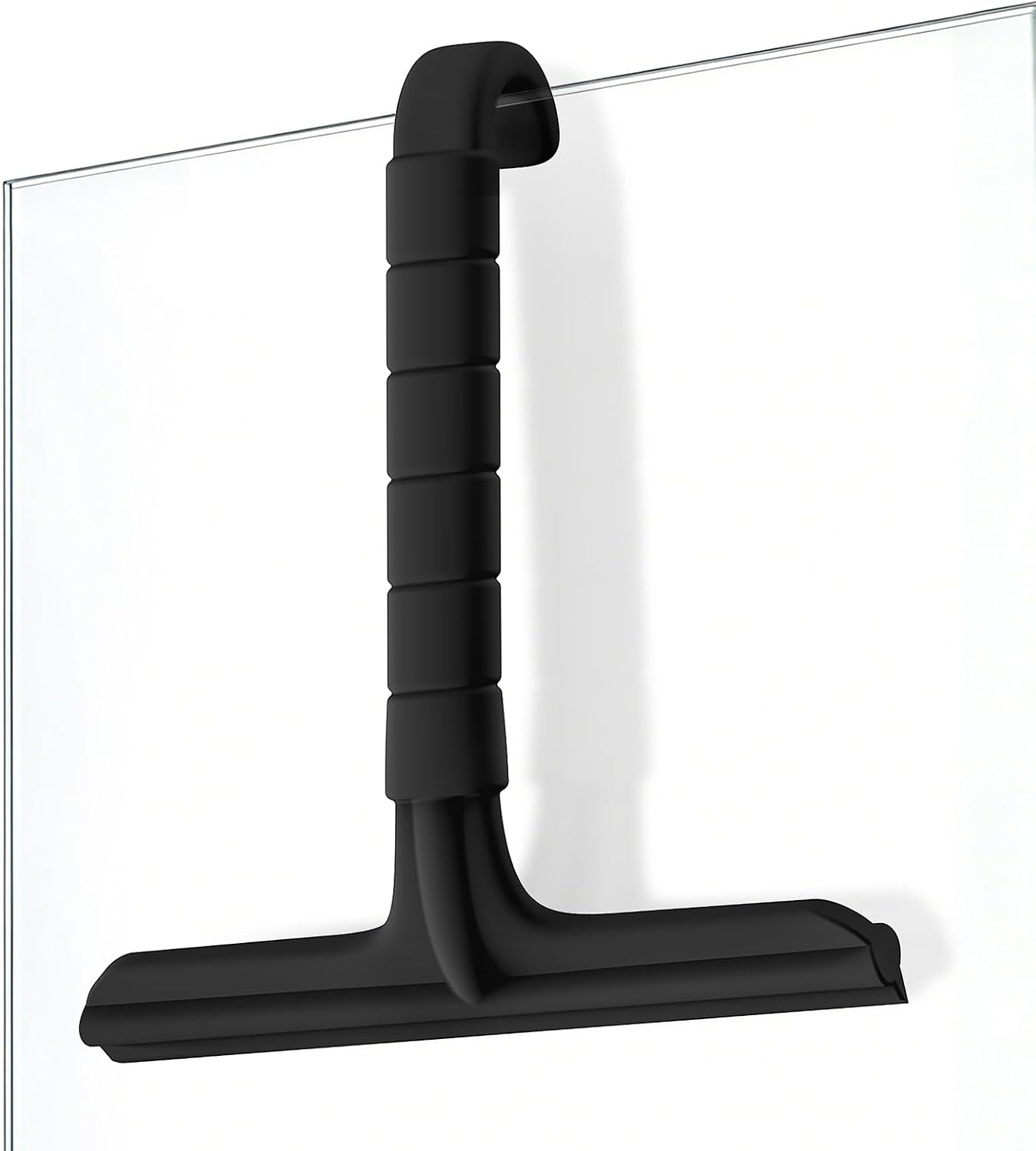 Roylvan Silicone Shower Squeegee, All-in-One Shower Squeegee for Glass Doors with Built-in Hook, Household Window Mirror Cleaner for Bathroom Glass Kitchen Tile Wall Car, Black