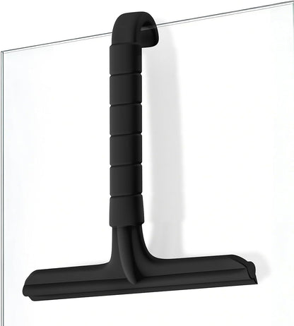 Roylvan Silicone Shower Squeegee, All-in-One Shower Squeegee for Glass Doors with Built-in Hook, Household Window Mirror Cleaner for Bathroom Glass Kitchen Tile Wall Car, Black