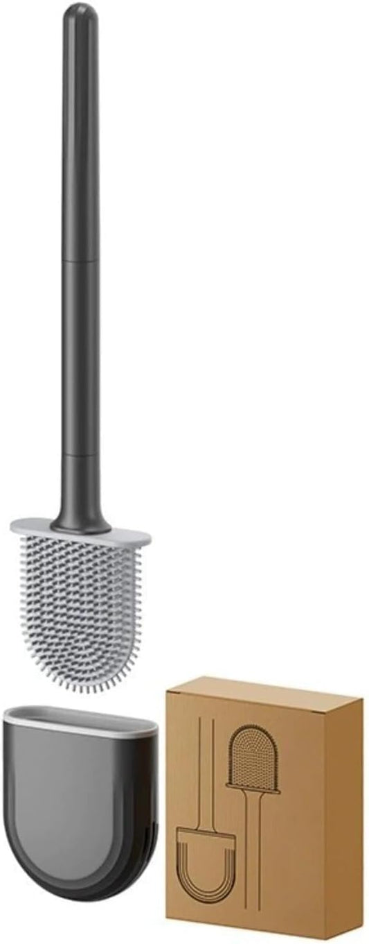 Silicone Toilet Brush with Wall Mount - No Dead Corners, Quick Dry, Drill-Free Cleaner (Black)
