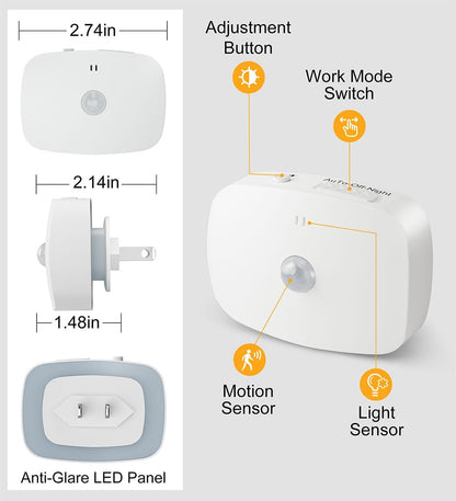 LED Night Light, Plug-in LED Backlit Night Light with Motion Sensor & Dusk to Dawn Sensor, Dimmable Nightlight 3-Color Temperature Adjustable Brightness for Bedroom Bathroom Stairs Hallway