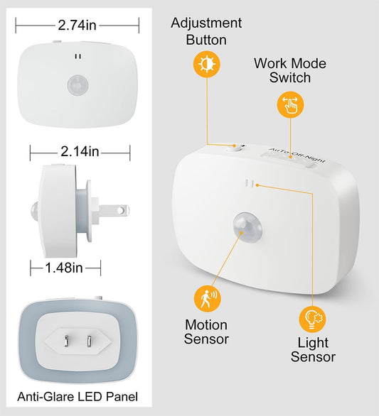 LED Night Light, Plug-in LED Backlit Night Light with Motion Sensor & Dusk to Dawn Sensor, Dimmable Nightlight 3-Color Temperature Adjustable Brightness for Bedroom Bathroom Stairs Hallway