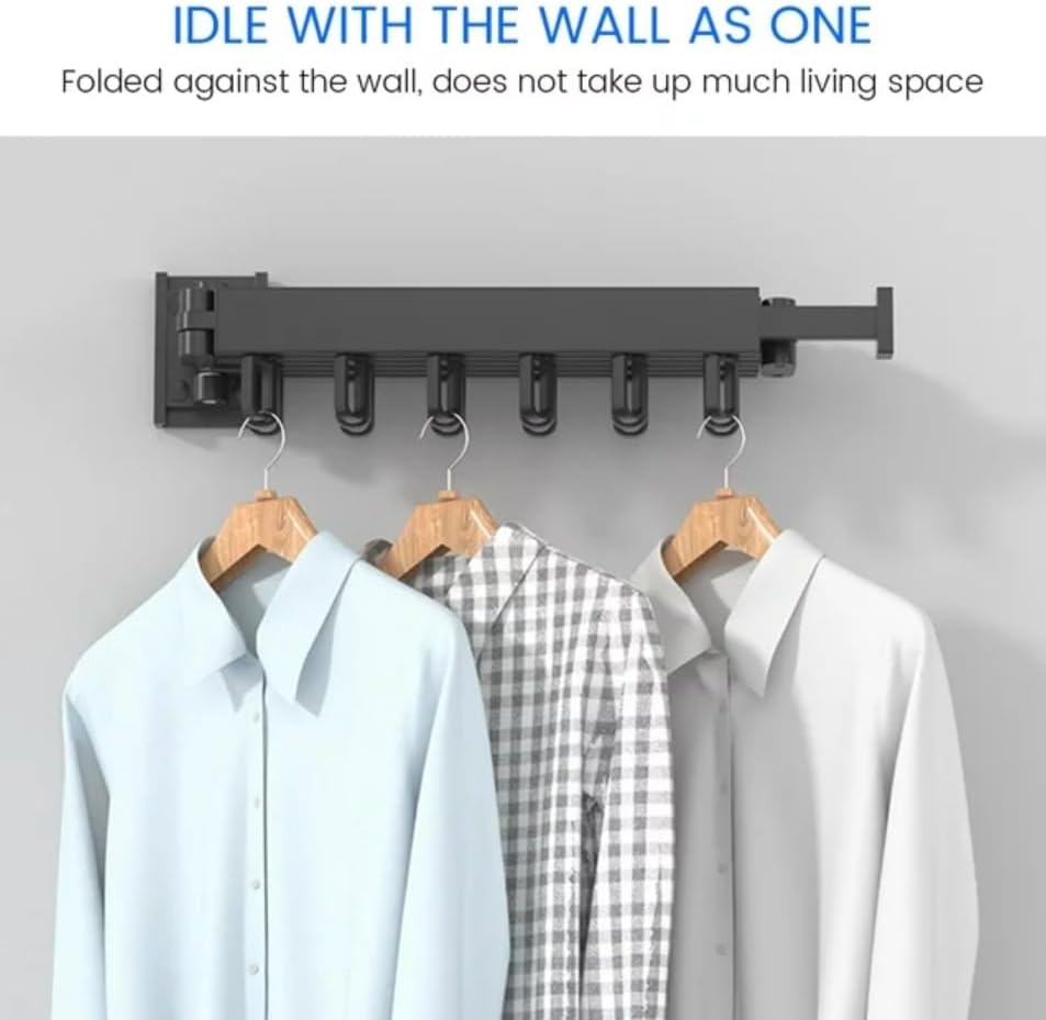 Clothes Drying Rack Wall Mounted Retractable, Aluminum Collapsible Laundry Organizer, Space-Saver Hanger Holds Quilts for Bedroom Bathroom Balcony (Grey)