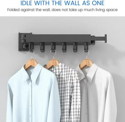 Clothes Drying Rack Wall Mounted Retractable, Aluminum Collapsible Laundry Organizer, Space-Saver Hanger Holds Quilts for Bedroom Bathroom Balcony (Grey)