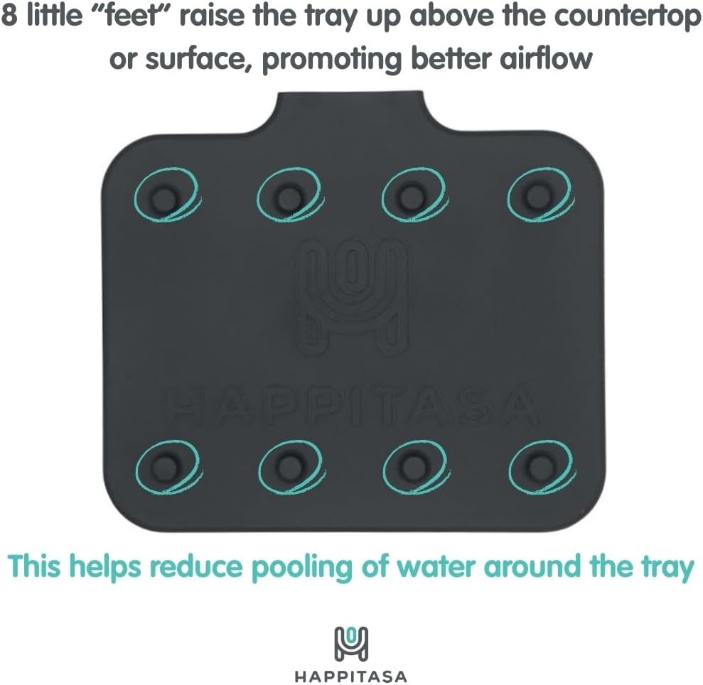 Silicone Soap Dish Tray and Sponge Holder with Drain Chute and Feet | 3-Way Sloped Design | Bathroom and Kitchen Sink Organizer Caddy (Black, 10"x4", 7.8 Ounces)