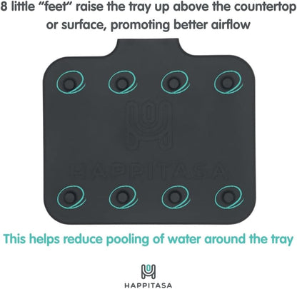 Silicone Soap Dish Tray and Sponge Holder with Drain Chute and Feet | 3-Way Sloped Design | Bathroom and Kitchen Sink Organizer Caddy (Black, 10"x4", 7.8 Ounces)