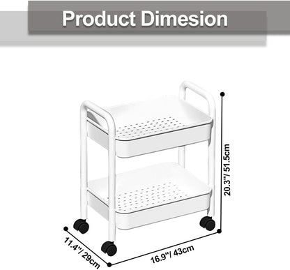 2-Tier Utility Rolling Cart Storage Sofa Side Table with Wheels, Mobile Trolley Organizer with for Office Home Kitchen Organization, Cream White