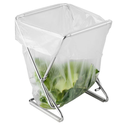 WAGENSTEIGER Foldable Stainless Steel Trash Bag Holder 13×17cm (5.12" × 6.69") Compact Countertop Waste Stand for Kitchen Food Prep, Desktop Use & Camping | Easy-Fold Space-Saving Bag Frame