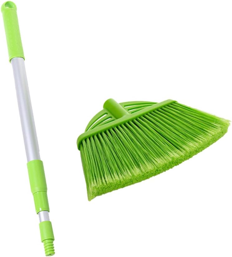 Four-Section Rod Long-Handled Broom,Heavy-Duty Broom, Angle Broom for Outdoor/Indoor（Black+Orange）