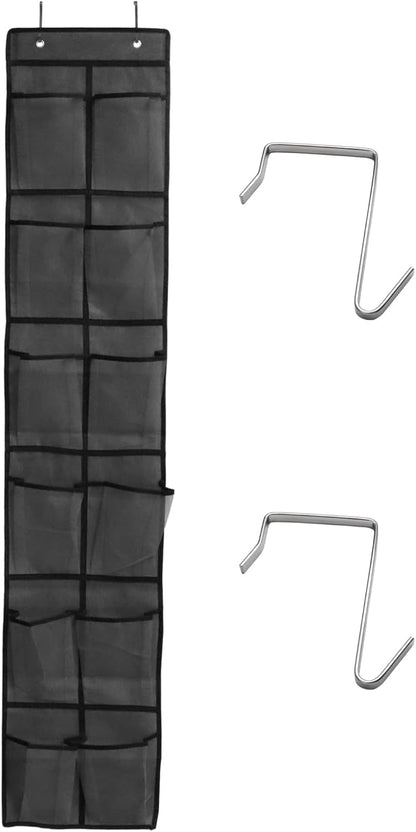 Over the Door Shoe Organizer, 12 Mesh Pockets Hanging Shoe Organizer with 4 Metal Hooks (Black)