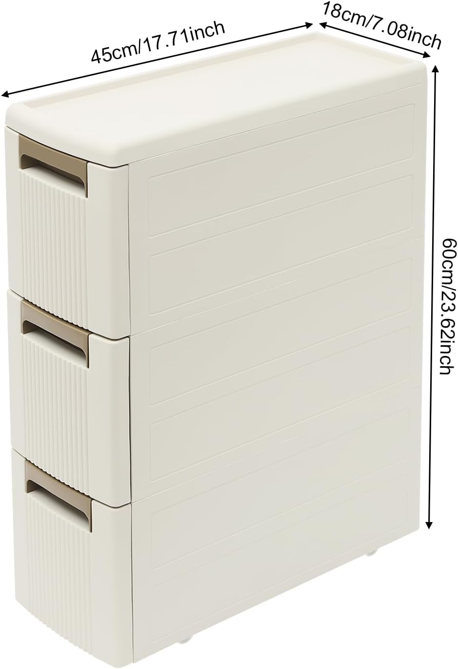 3 Tier Narrow Storage Cabinet with Wheels,Slim Rolling Cart with 3 Drawers,Bathroom Mobile Plastic Cabinets for Small Spaces