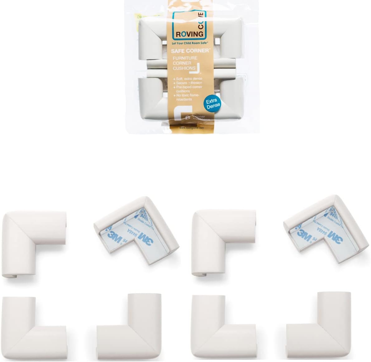 Roving Cove HeftyFit Corner Protector for Baby (4 Large Corners), Heavy-Duty Soft Rubber Foam Furniture Corner Bumper Guards, 3M Adhesive Pre-Taped, Oyster White (Off White)