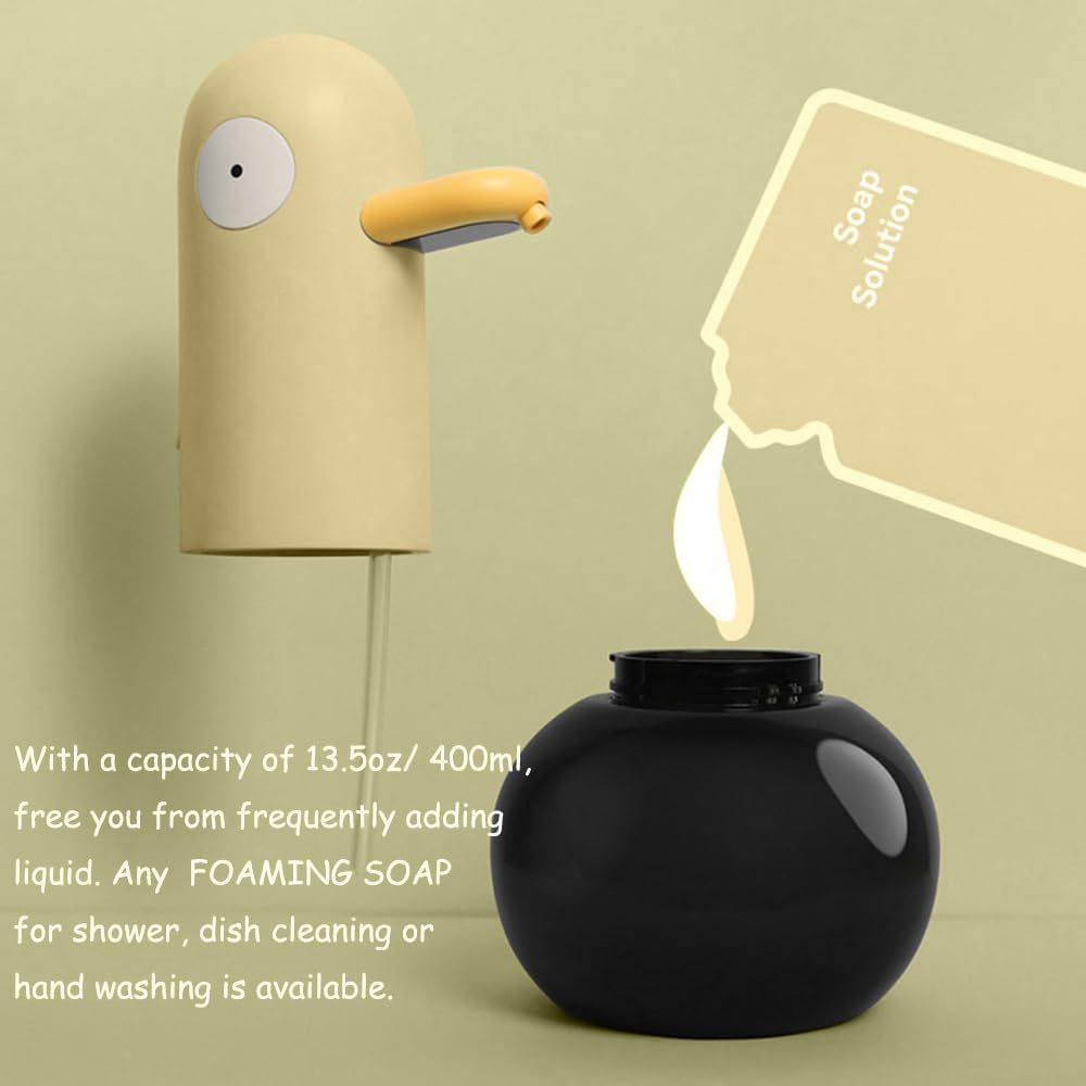 Kids Automatic Soap Dispenser - Cute Duck Touchless Foaming Hand Soap Dispenser, Waterproof USB Rechargeable, Hand- Free Shampoo Dispensers for Bathroom, Kitchen Countertop, Preschool