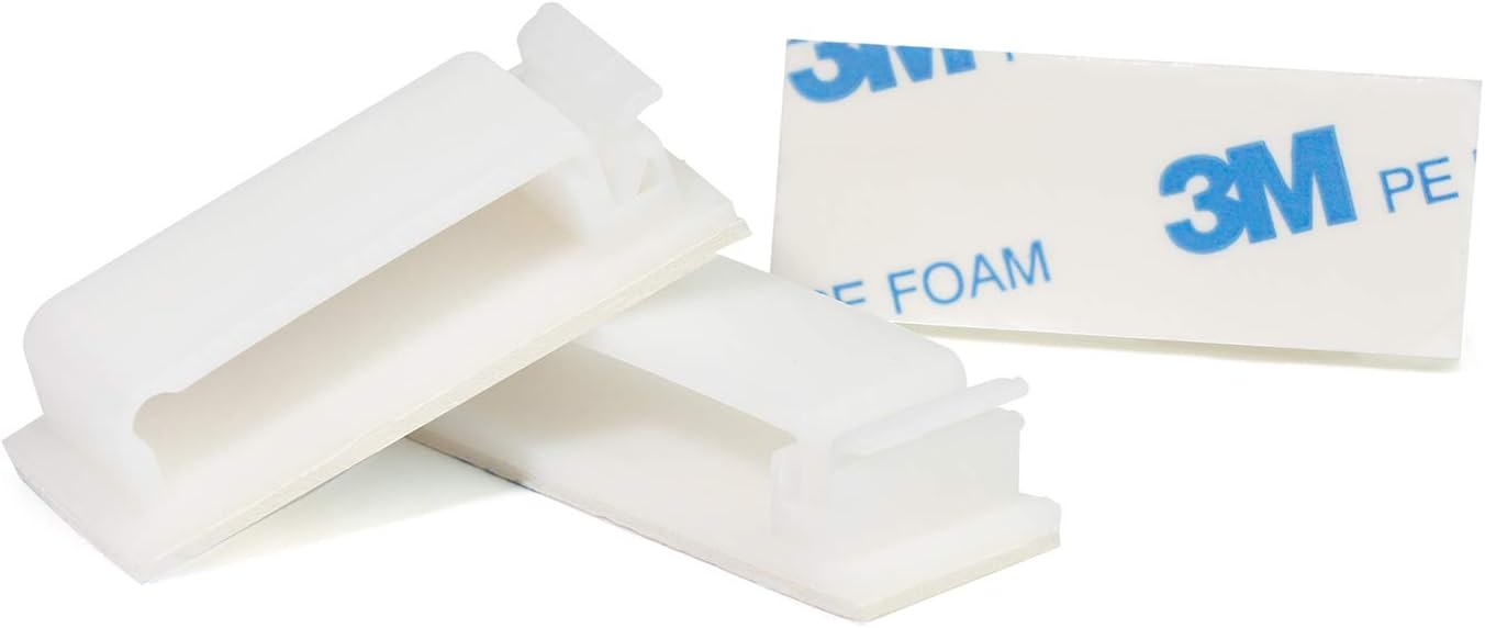 Cable Clips 3M Adhesive, Multipurpose Wire Clamps for Cable Management and Cable Runs - 50 Pack Black Bundled with 10 Reusable Cable Ties