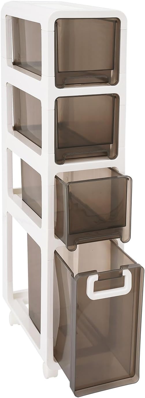 5-Tier Slim Bathroom Storage Cabinet,Narrow Floor Cabinets with Drawers and Wheels,Rolling Narrow Organizer for Small Spaces,Kitchen,Laundry,7.9”W