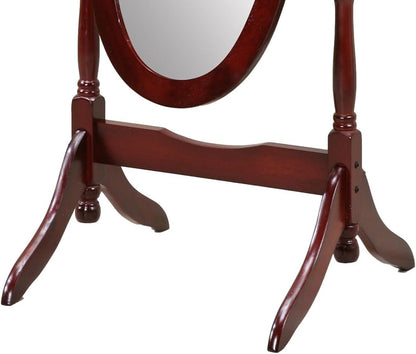 Full Length Mirror with Stand - Traditional Queen Anna Cheval Style in Solid Wood, Freestanding Adjustable Tilting Oval Glass for Bedroom & Dressing Room (Cherry)