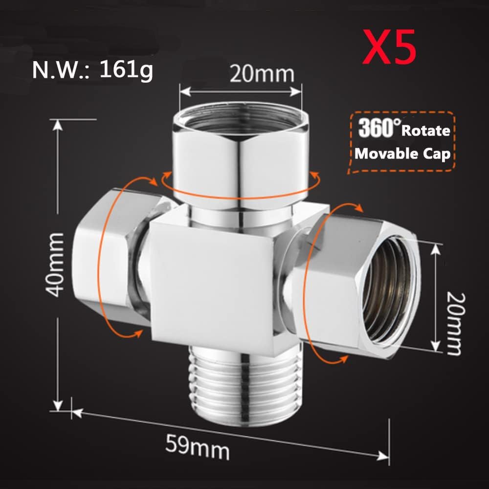 Water Diverter Fitting Adapter, Add-A-Tee G1/2" Hose Connector Adapter for Angle Valve adapter, Shower arms, Toliet Bidet Sprayer, Hose Pipe Fittings (3 Way T2)
