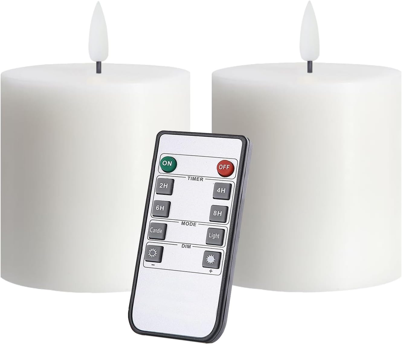 volnyus Flameless Candles Set of 3 (3x3 inch) Flickering LED Real Wax Candles Battery Operated with Remote Control Timers for Fireplace Bedroom Livingroom Party Dimmable Ivory Pillars Flat top