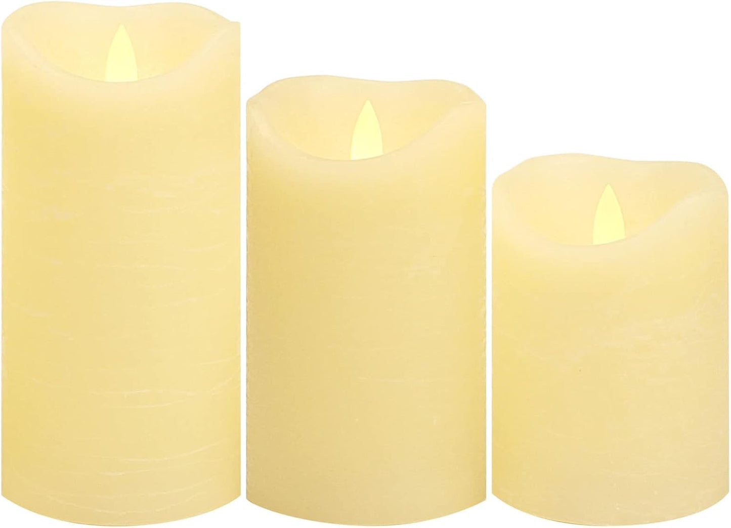 Battery Operated Flameless Candles with Remote Timer Real Wax Realistic Bright Flicker Flickering Electric Electronic LED Pillar Lights Home Wedding Party Decorations Set of 3 Rustic Texture Gray Grey