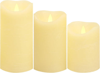 Battery Operated Flameless Candles with Remote Timer Real Wax Realistic Bright Flicker Flickering Electric Electronic LED Pillar Lights Home Wedding Party Decorations Set of 3 Rustic Texture Gray Grey