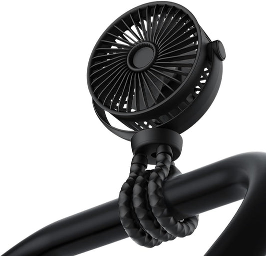 Portable Stroller Fan, 4000mAh Rechargeable Clip on Fan with Flexible Tripod, 3 Speeds Cooling, LED Display, Detachable Grille, Quiet Operation, for Car Seat, Crib & Treadmill Bunk Bed